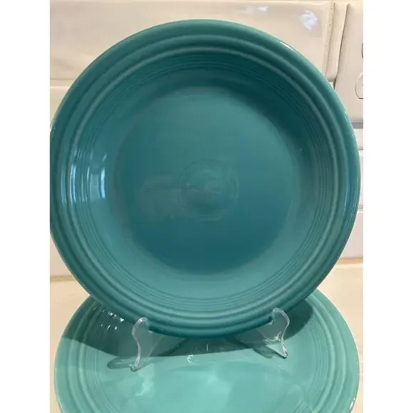 Vtg Homer Laughlin Fiesta Turquoise Plates 10.5" Set Of 2 Dinner Large Plates - Picture 2 of 7